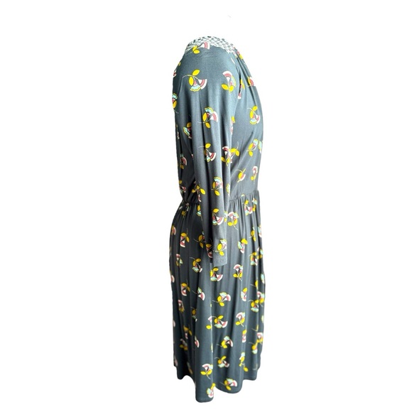 NWOT Boden Gray and Yellow Midi Sundress with Long Sleeves and V-Neck - Picture 5 of 9